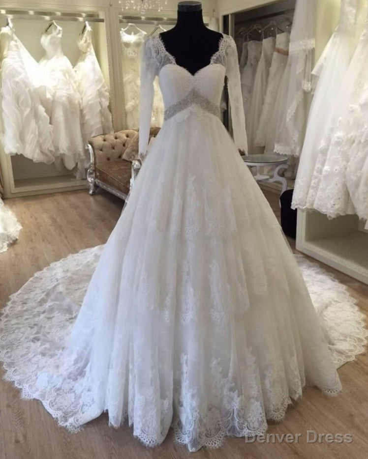 2026 Gorgeous A Line Long Sleeves V Neck Wedding Dresses