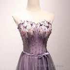 Pruple Tulle Sweetheart Neck Long Prom Dress
