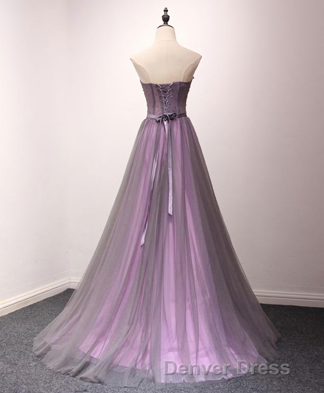 Pruple Tulle Sweetheart Neck Long Prom Dress
