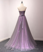 Pruple Tulle Sweetheart Neck Long Prom Dresses, Evening Dresses