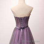 Pruple Tulle Sweetheart Neck Long Prom Dresses, Evening Dresses