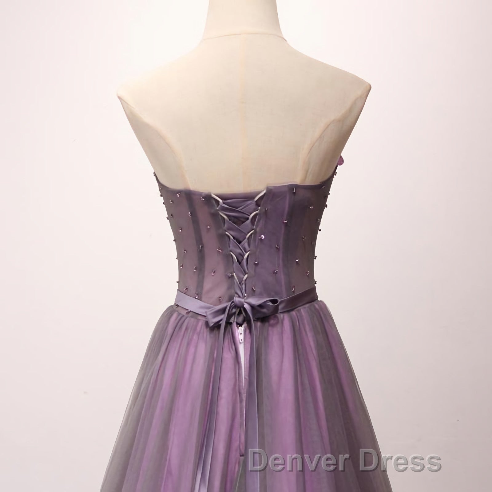 Pruple Tulle Sweetheart Neck Long Prom Dresses, Evening Dresses