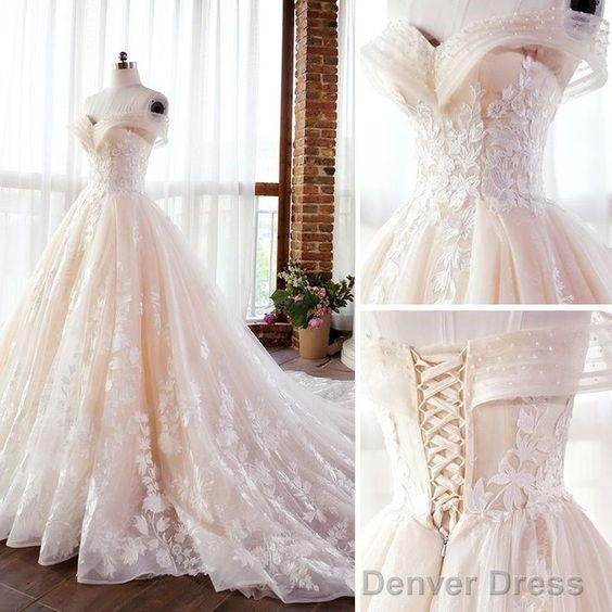 Wedding Dress Long Tulle Prom Dress With Lace Off The Shoulder