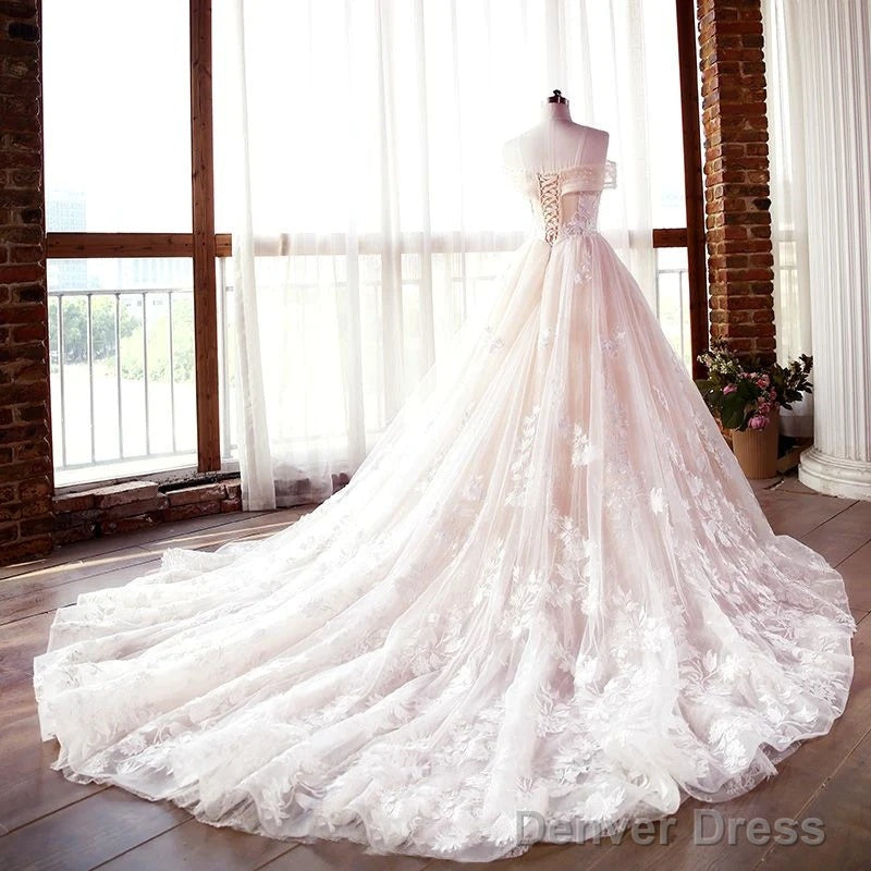 Wedding Dress Long Tulle Prom Dress With Lace Off The Shoulder