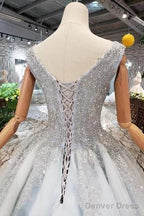 Wedding Dress V Neck Lace Up Back Beads Prom Dresses Tulle