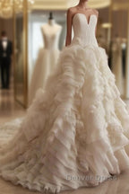 Weitese Formal WomenS Dresses Ivory Elegant Strapless Puffy Tiered Ball Gown Prom Dresses Wedding Dresses Prom Dresses Stores