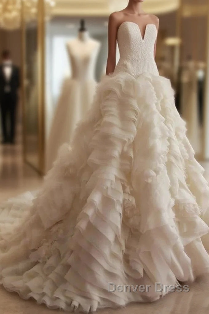 Weitese Formal WomenS Dresses Ivory Elegant Strapless Puffy Tiered Ball Gown Prom Dresses Wedding Dresses Prom Dresses Stores