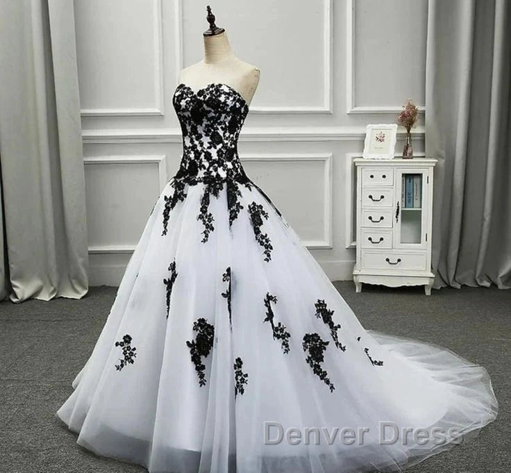 Weitese Formal WomenS Dresses Strapless Beautiful White And Black Long Prom Dresses Ball Gown Wedding Dresses Prom Clothing