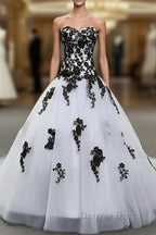 Weitese Formal WomenS Dresses Strapless Beautiful White And Black Long Prom Dresses Ball Gown Wedding Dresses Prom Clothing