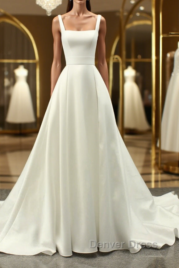 White A lien satin long prom Dress , white long bridesmaid Dresses Main image