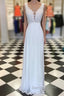 White A Line chiffon lace long prom Dress, white bridesmaid Dresses
