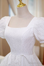 White A Line Homecoming Dress, Cute Short Sleeve Prom Dresses