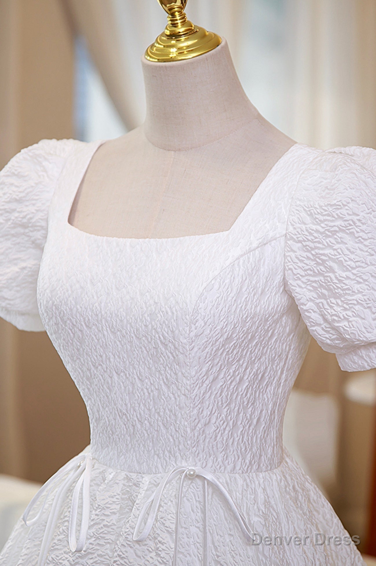 White A Line Homecoming Dress, Cute Short Sleeve Prom Dresses