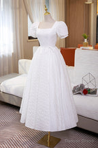 White A Line Homecoming Dress, Cute Short Sleeve Prom Dresses