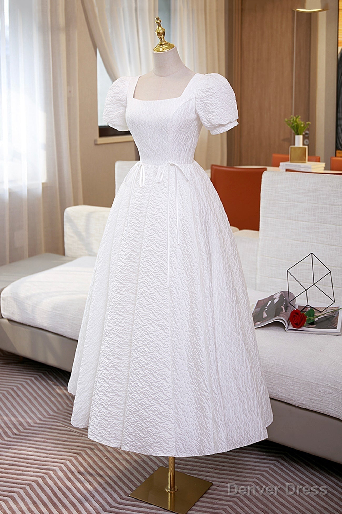 White A Line Homecoming Dress, Cute Short Sleeve Prom Dresses