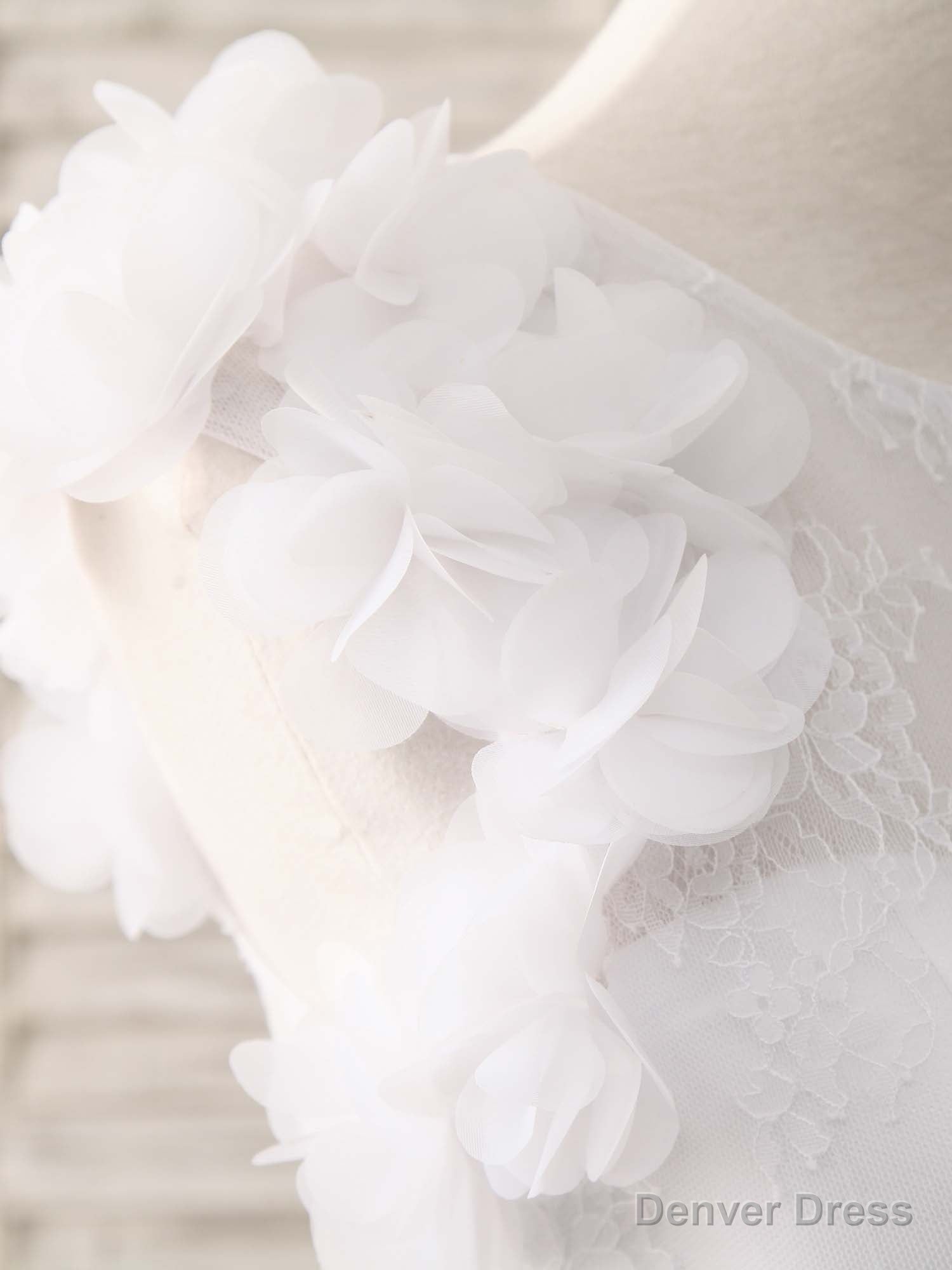 White A-Line Lace Tulle Long Prom Dress, White Evening Dress