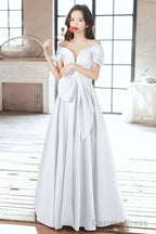 White A-Line Satin Long Prom Dress, White Formal Dress