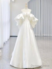 White A-Line Satin Long Prom Dress, White Satin Long Formal Dress