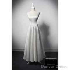 White A Line Satin Prom Dress French Style Formal Dress