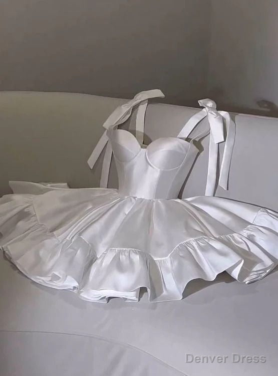 White A Line Short Wedding Dress Short Satin Prom Dress Main image