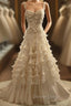 White A-Line Spaghetti Straps Chiffon Satin Long Wedding Dresses With Beaded Appliques Simple Prom Dresses