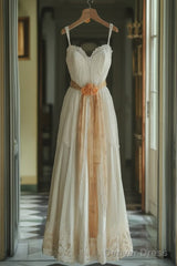 White A-Line Sweetheart Lace Long Ball Gown, Sweet Evening Dress
