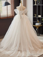 White A Line Sweetheart Neck Lace Tulle Long Prom Dress, White Long Prom Dresses