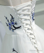 White A-Line Tulle Long Prom Dress, White Evening Dress