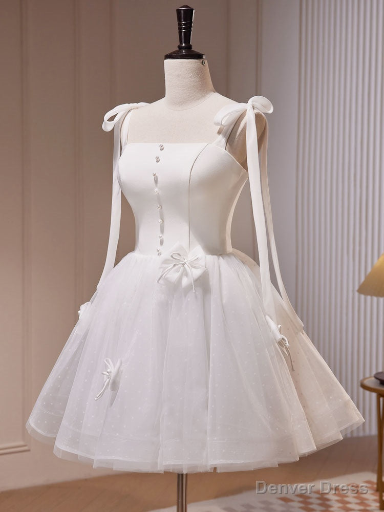 White A Line Tulle Short Prom Dress, Cute White Homecoming Dresses
