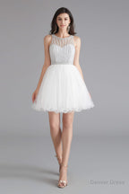 A Line Tulle Sleeveless Beading Homecoming Dresses