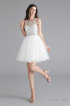 A Line Tulle Sleeveless Beading Homecoming Dresses