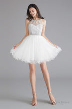 A-Line Tulle Sleeveless Beading Homecoming Dresses