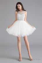 A Line Tulle Sleeveless Beading Homecoming Dresses