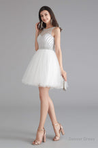 A Line Tulle Sleeveless Beading Homecoming Dresses