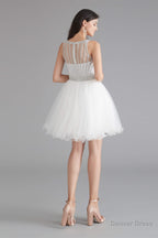 A-Line Tulle Sleeveless Beading Homecoming Dresses