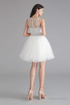 A Line Tulle Sleeveless Beading Homecoming Dresses