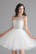 A Line Tulle Sleeveless Beading Homecoming Dresses