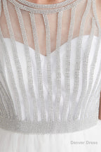 A Line Tulle Sleeveless Beading Homecoming Dresses