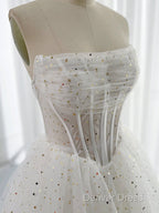 White A Line Tulle Star Short Prom Dress, White Cute Homecoming Dresses