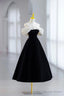 White and Black Velvet Short Prom Dress, Black Off Shoulder Prom Dresses