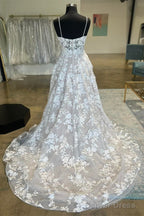 White Appliques Sweetheart Spaghetti Strap Long Wedding Dresses Beautiful