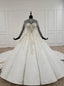 White Ball Gown Lace Appliques High Neck Beading Crystal Wedding Dress