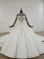 White Ball Gowns Lace Appliques High Neck Beading Crystal Wedding Dresses