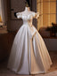 White Ball Gowns Pleats Satin Off the Shoulder Wedding Dresses