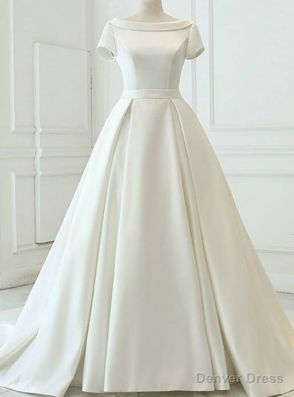 White Ball Gown Satin Cap Sleeve Backless Wedding Dress Main image