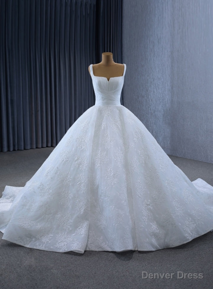 White Ball Gowns Straps Pleats Appliques Wedding Dresses Main image