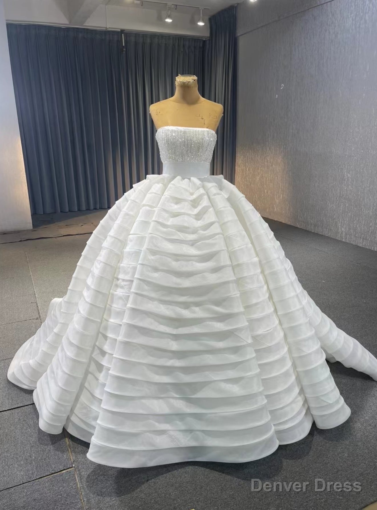 White Ball Gown Tiers Sequins Prom Dress Main image