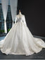 White Ball Gowns Tulle Appliques Long Sleeve Wedding Dresses With Train