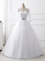 White Ball Gowns Tulle Long Sleeve Backless Wedding Dresses With Belt