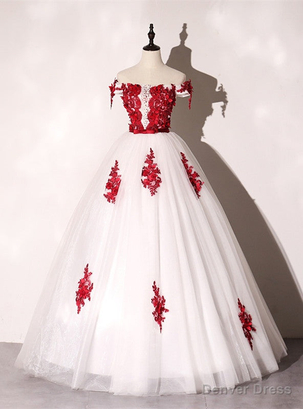 White Ball Gowns Tulle Off the Shoulder Appliques Beading Quinceanera Dresses